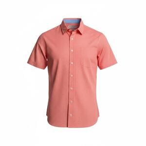 Nick Graham Short Sleeve Button Front Shirt Coral Geometric Print Men’s L